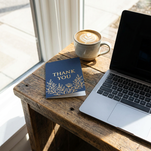 Tarjetas de Agradecimiento Minimalistas Personalizadas en Azul Marino con Estampado Metálico Plateado |   Tarjetas de Felicitación Empresariales de Alta Gama al por Mayor - Product Image 5