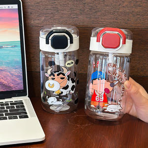 Vaso de vidrio Crayon Shinchan de 500 ml con pajita, vaso portátil para estudiantes, diseño de dibujos animados para niños, para el regreso a clases. - Product Image 1