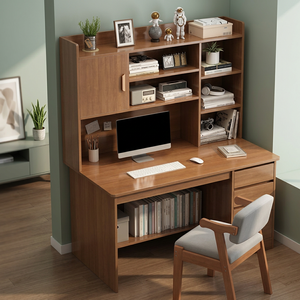 Escritorio de Estudio de Madera Multifuncional Moderno y Estación de Trabajo para Computadora Integrada con Estantería, Hecho en Indonesia - Product Image 2