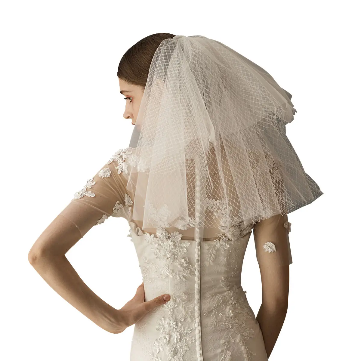 V623 Classical Short Shoulder Wedding Bridal Veil Cut Edge Multi-Layer Plain Tulle Netting White Marriage Bride Veil with Comb