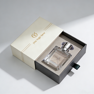 Boîte coulissante en carton personnalisée, beige et gris, impression de logo en feuille d'or, emballage cadeau de luxe pour parfum - Product Image 2