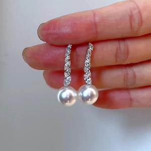 S925 Pure Silver Retro Japanese Style Diamond Studded <b>Pearl</b> Tassel <b>Dangle</b> <b>Earrings</b> Exquisite Luxurious Niche Design - Product Image 4