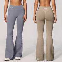 Legging Yoga High Rise V-Back Flare dengan Logo Custom, Seamless, untuk Kompresi Perut, Celana Olahraga Gym Bootcut, Celana Flare