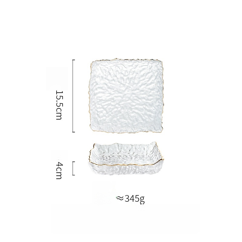 Assiette carrée Ice-Dew à bords dorés de 15,5 cm