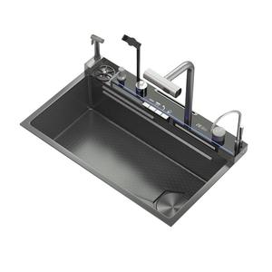 2025 nuove tendenze lavello da cucina multifunzione a cascata intelligente fatto a mano <span class=keywords><strong>con</strong></span> supporto per cellulare e pistola a spruzzo - Product Image 5