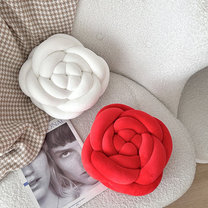 Coussins Doux de Jet en Peluche, Nœuds Tissés à la Main de Couleur Unie, Style Nordique, Forme Rose, 28*28 cm, pour Canapé, <span class=keywords><strong>Lit</strong></span> et Baie Vitrée Décorative - Product Image 1