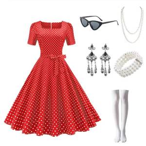 Vestido de Fiesta Retro de los Años 50 y 60 con Estampado de Lunares Azules para Mujer, Estilo Vintage, Swing, Pin Up, Rockabilly - Product Image 4
