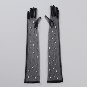 HZS-25014 longue perle perlée <span class=keywords><strong>gants</strong></span> de <span class=keywords><strong>mariage</strong></span> mitaines gant de mariée en tulle transparent - Product Image 5