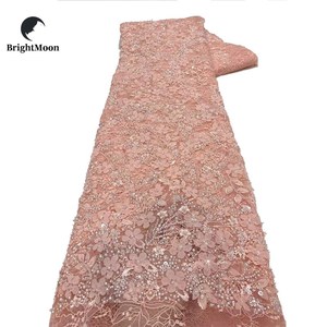 Đẹp thoáng khí nặng THÊU THỔ CẨM vải ren cơ sở đính cườm 3D pháp sequin váy cưới thêu cho cô dâu - Product Image 3