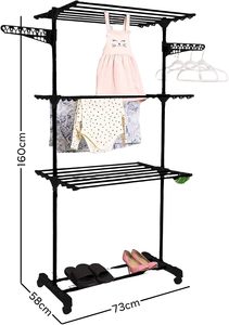 3 tendederos grandes de pie, plegables, ajustables, retráctiles y desmontables, <span class=keywords><strong>con</strong></span> barras y ganchos compactos de metal - Product Image 2