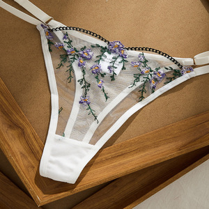 Luxury White Mesh <strong>Lingerie</strong> <strong>Set</strong> Elegant <strong>Purple</strong> Flower Embroidery Bra and Thong <strong>Set</strong> Ladies See Through Sexy Underwear - Product Image 3