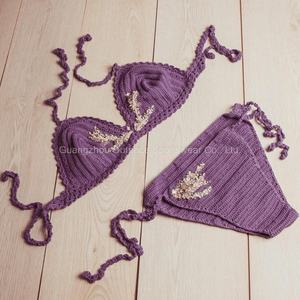 ชุดบิกินี่โครเชต์ทำมือสุดเก๋ 2 ชิ้น ชุดว่ายน้ำผู้หญิง พร้อมงานปักมือด้วยเชือกและตกแต่งดอกไม้ 3 มิติ - Product Image 3