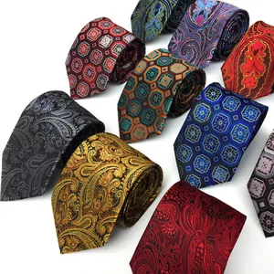 Cravates en treillis de polyester personnalisées pour hommes Cravate classique Paisley Jacquard tissé Gravatas Masculina