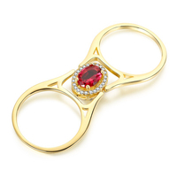 Bagues réversibles uniques à deux faces en argent sterling 925 couleur or avec zircone cubique rouge et noire pour femme