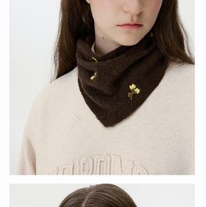 Écharpe triangulaire en <span class=keywords><strong>tricot</strong></span> fin et léger <span class=keywords><strong>pour</strong></span> femmes, couleur marron unie, avec broderie florale, <span class=keywords><strong>pour</strong></span> l'hiver, cache-cou, <span class=keywords><strong>snood</strong></span> - Product Image 6