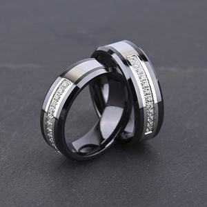 노비라신 도매 8MM 블랙 텅스텐 지르콘 조합 반지 남성용 트렌디 웨딩 약혼 반지 - Product Image 3
