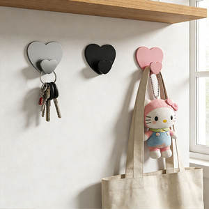 Ganchos de pared creativos con doble corazón, grises, negros, rosas, removibles, decorativos, para cocina, baño, dormitorio, almacenamiento. - Product Image 2