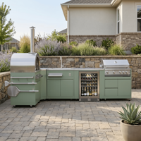 Nouvelle conception de cuisine extérieure modulaire, îlot barbecue, armoire de cuisine extérieure en acier inoxydable 304 imperméable pour cour et jardin