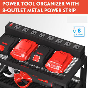 Organizador de herramientas eléctricas de <span class=keywords><strong>metal</strong></span> mejorado con 8 cajones de salida y estación de carga Solución de almacenamiento de herramientas de garaje - Product Image 2