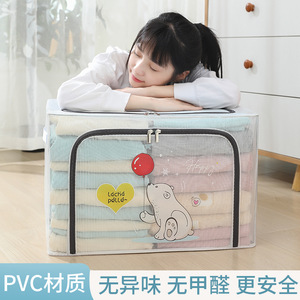 Transparent Pvc Storage Box Rectangle Lidded Zippered Cartoon Clothing Organizer Home Wardrobe Use Standing Type - Product Image 4