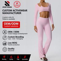 Ensemble de vêtements de yoga pour femmes personnalisé, 2 pièces, haut court à manches longues dos nu, leggings évasés taille haute, tenue de sport d'été pour la course à pied et la remise en forme