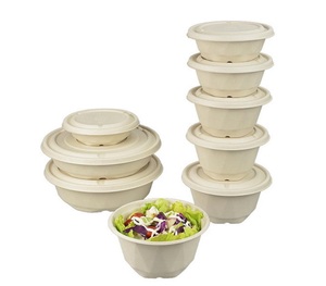 RTS-055 Biodegradable Disposable Sugarcane Bagasse Paper Pulp Mould Soup Salad Bowl with Lid Sugarcane Bagasse Bowl