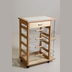 Carrito de Cocina de Madera Maciza de Haya de Calidad Superior con Cajón para Almacenamiento de Botellas - Diseño Moderno con Ruedas de Plástico para Uso en Cocina y Baño - Product Image 1