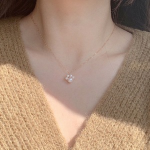 Internet Famous <b>Cat</b> Paw Natural Pearl 14K Gold Collarbone Necklace Versatile Simple Personality <b>Gift</b> - Product Image 3