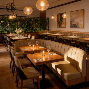 Ensemble <span class=keywords><strong>de</strong></span> meubles <span class=keywords><strong>de</strong></span> restaurant et <span class=keywords><strong>de</strong></span> café modernes haut <span class=keywords><strong>de</strong></span> gamme, avec banquette incurvée en cuir et <span class=keywords><strong>table</strong></span> carrée en bois - Product Image 3