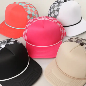 5 panneaux Instock logo personnalisé femmes hommes Sports de plein air casquette corde mousse maille à carreaux <span class=keywords><strong>OTTO</strong></span> camionneur chapeau - Product Image 1