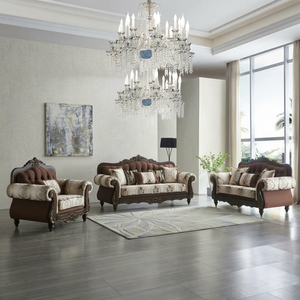 Juego de Sofás Tapizados de Madera Maciza de Estilo Real Premium con Respaldo Acolchado y Brazos Enrollados para Muebles de Sala de Estar - Product Image 1