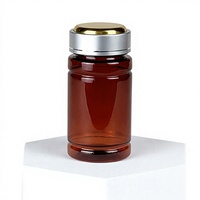 Flacon en plastique PET transparent de qualité alimentaire avec bouchon de sécurité métallique pour distributeur de comprimés, capsules et poudres de compléments alimentaires marron