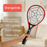Raquette anti-moustiques électrique rechargeable avec batterie intégrée, 3 grands filets, lampe LED, destructeur d'insectes domestique, vente en gros