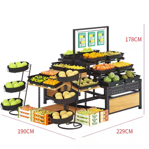 Estantes <span class=keywords><strong>de</strong></span> exhibición <span class=keywords><strong>de</strong></span> metal <span class=keywords><strong>de</strong></span> un solo lado para supermercado para verduras y frutas Estante <span class=keywords><strong>de</strong></span> almacenamiento verde para uso en tienda - Product Image 1