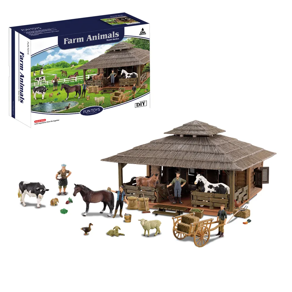 Figuritas de plástico para niños, juguete de animales de campo, vaca, oveja, caballo