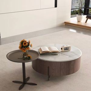 <span class=keywords><strong>Tavolino</strong></span> da Caffè in Ardesia con Mobile <span class=keywords><strong>TV</strong></span> Combinato, Design Rotondo, Lusso Leggero e Raffinato per Soggiorno, con Mobile Laterale - Product Image 1