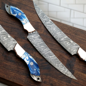 Cuchillo de Filetear Profesional de Acero de Damasco OEM |   Manija de Resina Personalizada con Pasadores y Cubierta de Latón, Servicio OEM - Product Image 4