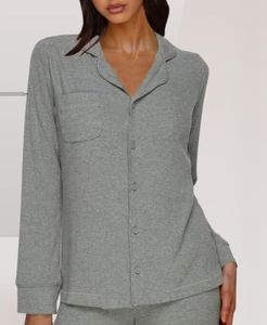 OEM Pyjamas grande taille à boutons et manches longues en coton et bambou pour femmes, 2 pièces, 1x1, pyjamas en jersey côtelé, vêtements de nuit pour femmes - Product Image 4