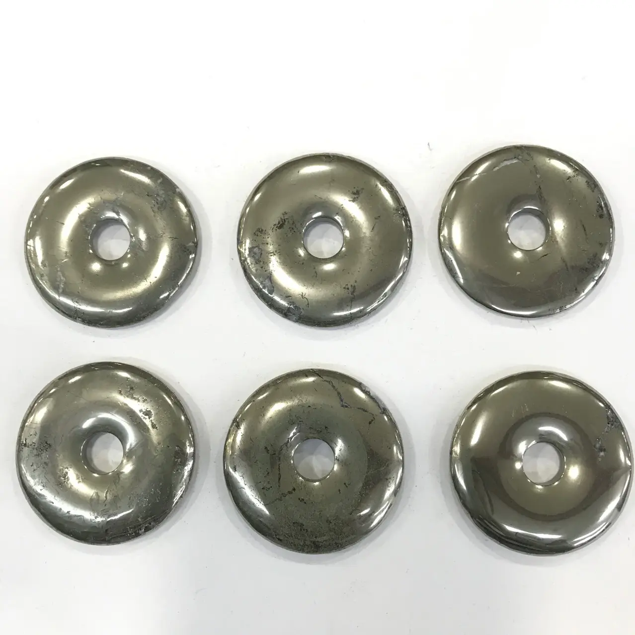 Hot Wholesale Natural Stone pyrite Donut 25mm 30mm 35mm 40mm 45mm 50mm Pendant For Jewelry Making