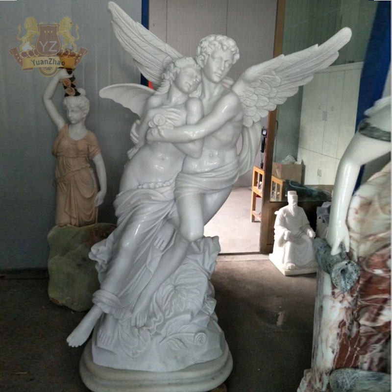 ライフサイズの天然大理石キューピッドと心理の彫刻庭の天使像