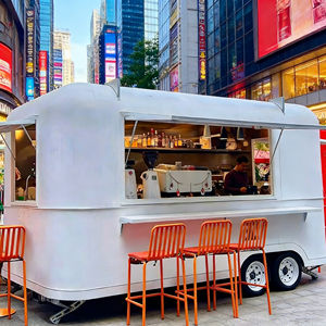 Chariot mobile blanc à 4 roues en acier inoxydable avec tabourets de bar d'extérieur pour la vente de glaces et de restauration rapide dans les zones piétonnes urbaines - Product Image 3