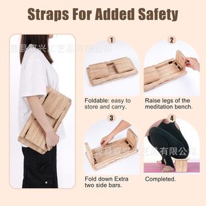 Tabouret de méditation en bois rectangulaire pour une assise confortable et l'alignement de la colonne vertébrale, unisexe - Product Image 4