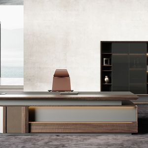 เฟอร์นิเจอร์สำนักงานไม้เนื้อแข็งสุดหรูสำหรับผู้บริหาร โต๊ะทำงานผู้บริหารสีน้ำตาลสำหรับซีอีโอ ผู้จัดการ และหัวหน้า - Product Image 1