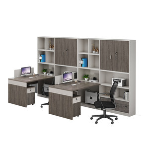Set Scrivania Minimalista Moderno in Legno per Ufficio Domestico, Postazione di Lavoro a Doppio Posto con Armadio Alto e Scatola di Giunzione per Gestione Cavi, Ideale per Contabili - Product Image 5