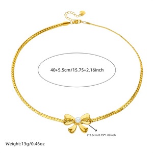 Gold Plated Bowknot Pearl Jewelry <b>Set</b> Stainless Steel Chain Necklace Earrings <b>Bracelet</b> Party Fashion Accessories - Product Image 5