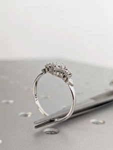 Vintage Art Deco Anillo de Diamantes de Plata Hecho a Mano Compromiso Aniversario Promesa Alianza de Boda para Mujer - Product Image 6