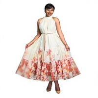 Robe élégante sans manches taille haute coupe trapèze en polyester abricot uni pour le printemps et l'été, tenue décontractée, vente en gros ODM directement de l'usine