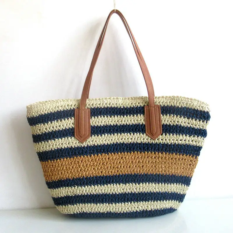 Nouveau sac en papier à rayures au crochet, style européen et américain, sac de plage d'été tressé, sac à bandoulière unique pour femme avec photo, nouvelle collection