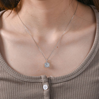 Collier Pendentif en Argent Sterling 925 avec Moissanite VVS Taille Coussin et Halo Rond, Certifié GRA, Testeur de Diamant Inclus, Bijoux pour Femme
