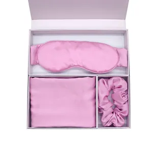 100% pure mulberry silk pillowcase set scrunchies double sided satin organic silk sleeping eye mask